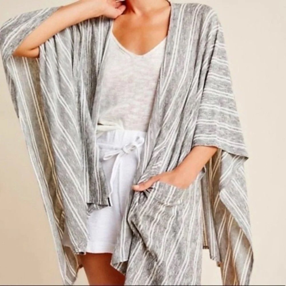 Anthropologie Saturday Sunday Kimono Cardigan OS Stripe Open Front Boho Coverup